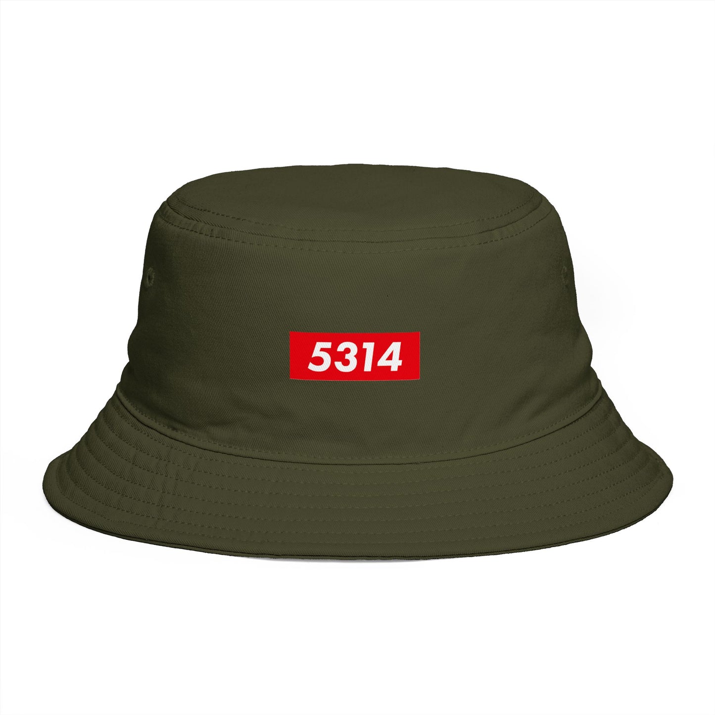 Olive Military Bucket Hat with Red "5314" Patch – Casual Streetwear Sun Hat