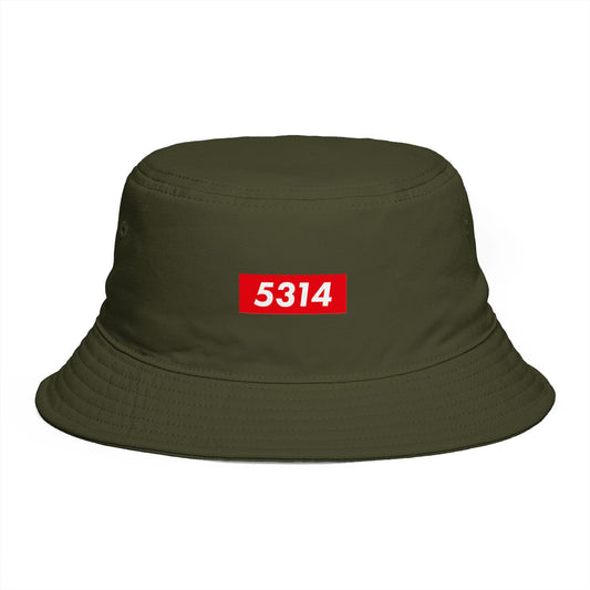 Olive Military Bucket Hat with Red "5314" Patch – Casual Streetwear Sun Hat